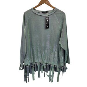 TOV Los Angeles Metallic Tie-Hem Top Size 38 NWT Shiny Iridescent Glam Grunge‎